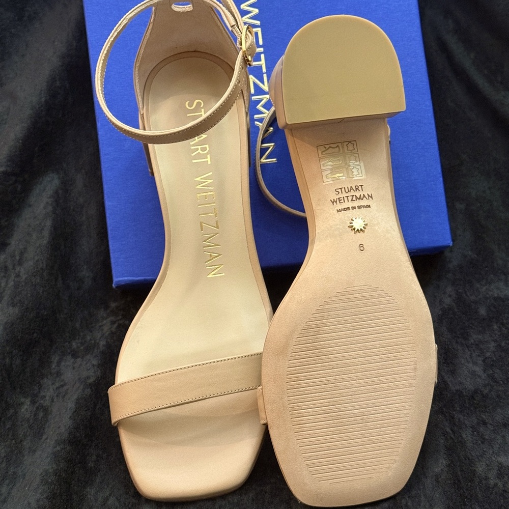 Stuart Weitzman Nude Block Heel Ankle Strap Sandals - Picture 2 of 4